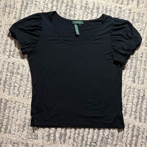 Ralph Lauren black puff sleeve short tee shirt top size L